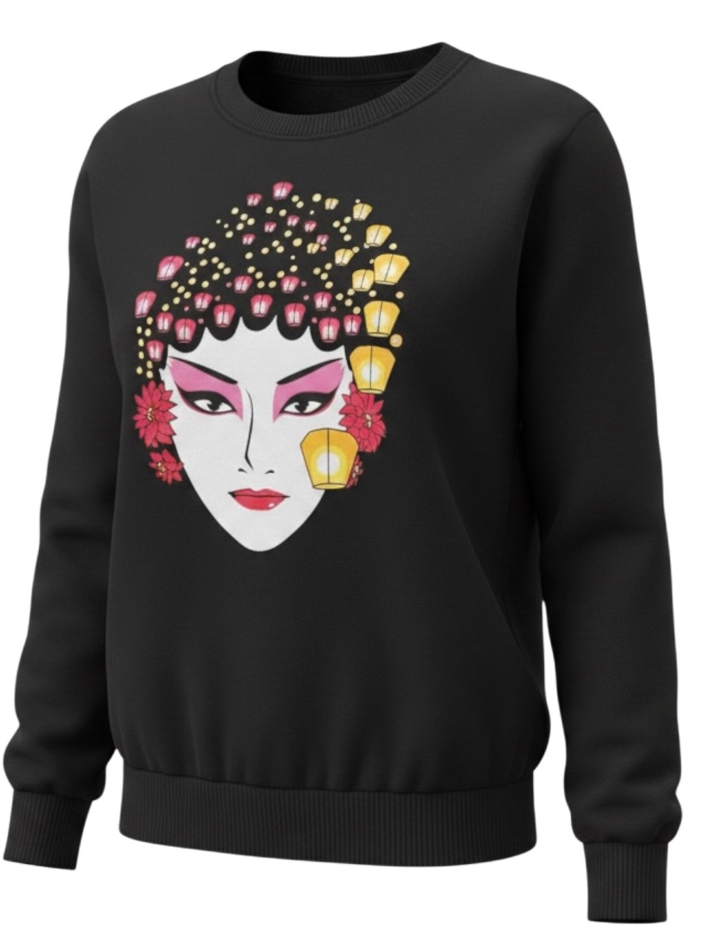LUSHANGHAI Black Cotton Geisha Lantern Graphic Crewneck Sweatshirt (S)